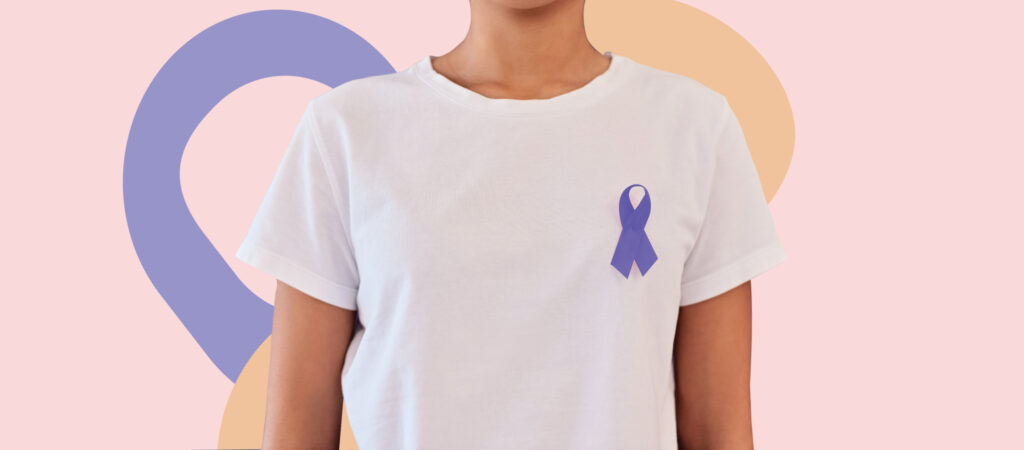 white shirt, purple ribbon